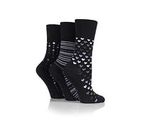 Gentle Grip Calcetines de bambú para mujer con estampado y rayas, suaves y transpirables, paquete de 3 unidades, Negro , 37-41