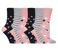 Gentle Grip - calcetines mujer sin goma colores fantasia estampados de algodon tamaño 37-42 eur (GG169 Dogs/Cats)