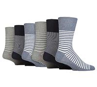 Gentle Grip NUEVO: 6 pares de calcetines sin elásticos para hombre 6-11 Reino Unido, 39-45 eur (rayas vaqueras), gris, talla única