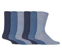 Gentle Grip - para hombre, 6 pares de calcetines para diabéticos con miel peine parte superior y mano ligado dedos costuras - 6 - 11 REINO UNIDO 39 - 45 EUROS, Blue, Large