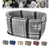 Gentle Paws Car Seat Cat Carrier, Gentle Paws Pet Car Seat, Car Seat For Cats, Center Console Dog&Cat Car Seat, Cat Car Carrier For Long Ride (Cloth Check Grey)