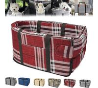 Gentle Paws Car Seat Cat Carrier, Gentle Paws Pet Car Seat, Car Seat For Cats, Center Console Dog&Cat Car Seat, Cat Car Carrier For Long Ride (Cloth Checkered Red)