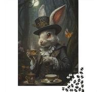 Gentle Rabbit Forest Tea Party Puzzle de 1000 Piezas Papel para Adultos Noche Estilo Vintage Juego de Puzzle 1000 Piezas Relajación Atención Regalo Decoración Hogar 38x26cm/1000pcs