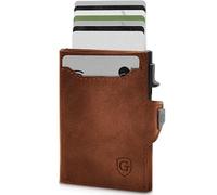 GenTo SMARTLET Push - Cartera con compartimento para monedas, funda de metal, cartera delgada - Protección RFID NFC - Monedero pequeño - Estuche delgado para tarjetas, Marrón oscuro mate, Mini