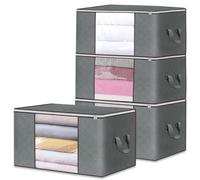 Gentpovth 4 Piezas 90L Organizador Ropa, 60x40x35cm con Ventana Transparente y Cremallera Robusta, 90L Plegable Bolsas para Guardar Ropa Con Mango Reforzado, para Guardar Ropa, Edredones, Mantas