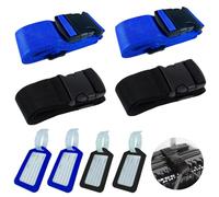 Gentpovth 4 Piezas Correas de Equipaje Ajustables, con 4 Etiquetas de Equipaje, Accesorios Maletas, para Reconocer Fácil el Equipaje, para Bolso Bandolera, Equipaje, Laptop y Duffle (Negro + Azul)