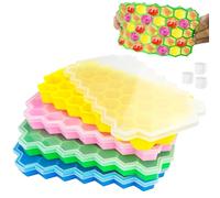 Gentpovth 4 Piezas Cubiteras para Hielo con Tapa, 37 rejillas cubitera silicona sin BPA, Tapas Apilables Antiderrames y Que Ahorran Espacio, molde hielo para Cócteles, Vino, Puré de Frutas