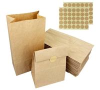 Gentpovth 50 Bolsas Papel Kraft con 75 Pegatinas 18 x 9 x 5,5 cm, Bolsas de regalo de papel impermeables y resistentes al aceite, para Envolver Regalos, Regalos, Fiesta, Celebración, Boda