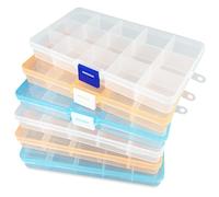 Gentpovth 6 Piezas Transparente Cajas Almacenaje Plastico, Ajustable Cajas Organizadoras Pequeña 15 Compartimentos, para Artículo Pequeño, Pendientes, Anillos, Cuentas y Manualidades