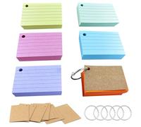 Gentpovth 600 pcs Tarjetas estudio A8, Multicolor flash cards, Fichas Rayadas con 6 Anillas Encuadernar, para aprender vocabulario en cualquier momento y en cualquier lugar, para Escolar,Oficina,Hogar