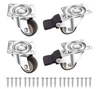 Gentpovth Juego 4 ruedas giratorias silenciosas de 1 pulgada para muebles, con 2 Freno+20 Tornillos, rodaje suave Ruedas Giratorias para Palets Engomadas, Ruedas que No Dejan Marcas para Estanterías