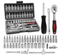 Gentpovth Juego de Llaves de Vaso Compactas 1/4 Piezas, 46 Piezas Juego de Vasos para Llaves Carraca, Kit de Herramientas Mecánicas, acero al cromo vanadio, para la Reparación del Hogar y Bricolaje