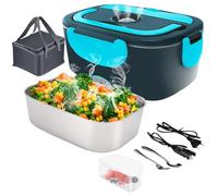 Gentre Fiambrera Electrica 12V/24V/220V/110V 4 en 1 Calentador de Comida para Coche Camión y Trabajo Portatil 1.5L 60W Tartera Acero Inoxidable Termo Comida con Bolsa Térmica y Juego de Cubiertos