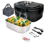 Gentre Fiambrera Electrica 12V/24V/220V/110V 4 en 1 Calentador de Comida para Coche Camión y Trabajo Portatil 1.5L 60W Tartera Acero Inoxidable Termo Comida con Bolsa Térmica y Juego de Cubiertos