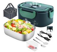 Gentre Fiambrera Electrica 12V/24V/220V/110V 4 en 1 Calentador de Comida para Coche Camión y Trabajo Portatil 1.5L 60W Tartera Acero Inoxidable Termo Comida con Bolsa Térmica y Juego de Cubiertos