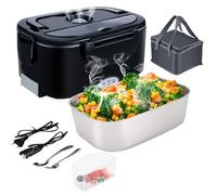 Gentre Fiambrera Electrica 4 en 1 12V/24V/220V~240V Calentador de Comida Portatil con Termo para Coche Camión y Trabajo 1.5L 60W en Acero Inoxidable con Tartera Bolsa Térmica y Juego de Cubiertos