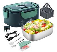Gentre Fiambrera Electrica 4 en 1 12V/24V/220V~240V Calentador de Comida Portatil con Termo para Coche Camión y Trabajo 1.5L 60W en Acero Inoxidable con Tartera Bolsa Térmica y Juego de Cubiertos