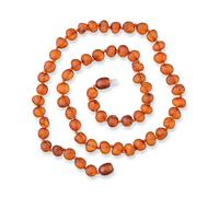 Genuine Amber Collar de ámbar báltico auténtico, perlas sin pulido, color coñac, anudadas entre cuentas, de 28 a 36 cm