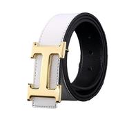 Genuine Leather Business Belt for Men and Women: Automatic H Gold Buckle with Flat White Style