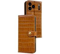 Genuine Leather Case For iPhone 17/17 Air/17 Pro/17 Pro MAX, Flip Crocodile Pattern Camera Protection Cover with Card Holder Soft Edge Shell(Orange,17 Pro)