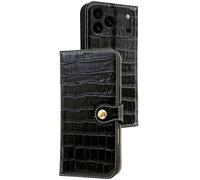 Genuine Leather Case For iPhone 17/17 Air/17 Pro/17 Pro MAX, Flip Crocodile Pattern Camera Protection Cover with Card Holder Soft Edge Shell(Black,17 Air)