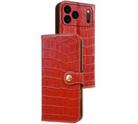 Genuine Leather Case For iPhone 17/17 Air/17 Pro/17 Pro MAX, Flip Crocodile Pattern Camera Protection Cover with Card Holder Soft Edge Shell(Red,17 Air)