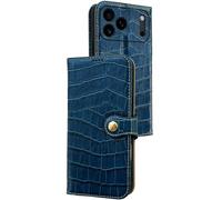 Genuine Leather Case For iPhone 17/17 Air/17 Pro/17 Pro MAX, Flip Crocodile Pattern Camera Protection Cover with Card Holder Soft Edge Shell(Blue,17 Pro MAX)