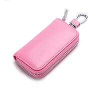 Genuine Leather Key Holder Bag with 2 Card Slot & 6 Hooks & 1 Access Card, Key Case Car Key Holder Wallet for Men Women, Rosa, 1 unidad