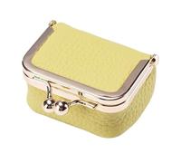 Genuine Leather Kiss Lock Mini Wallet - Compact Storage Pouch for Women, amarillo, Talla única