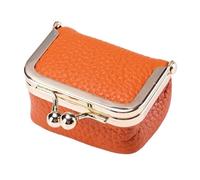 Genuine Leather Kiss Lock Mini Wallet - Compact Storage Pouch for Women, naranja, Talla única