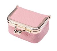 Genuine Leather Kiss Lock Mini Wallet - Compact Storage Pouch for Women, Rosa, Talla única