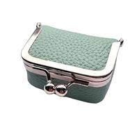 Genuine Leather Kiss Lock Mini Wallet - Compact Storage Pouch for Women, Verde, Talla única