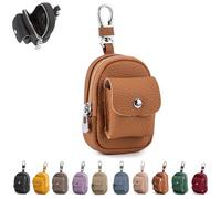 Genuine Leather Mini Backpack Keychain, Cute Travel Coin Purse & Makeup Bag for Women, Compact Organizer with Carabiner Clip (Brown)