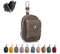 Genuine Leather Mini Backpack Keychain, Cute Travel Coin Purse & Makeup Bag for Women, Compact Organizer with Carabiner Clip (Coffee)