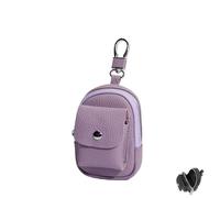 Genuine Leather Mini Backpack Keychain, Cute Travel Coin Purse & Makeup Bag with Clip, Card Holder Data Cable Organizer (Purple)