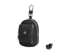 Genuine Leather Mini Backpack Keychain, Cute Travel Coin Purse & Makeup Bag with Clip, Card Holder Data Cable Organizer (Black)