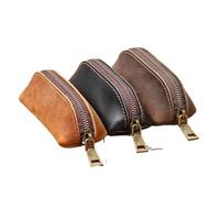 Genuine Leather Vintage Zipper Wallet - Retro Credit Card Holder & Key Organizer Pouch, Marrón oscuro, Talla única