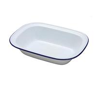 Genware 44020 Plato esmaltado rectangular para tartas, 20 cm, blanco y azul