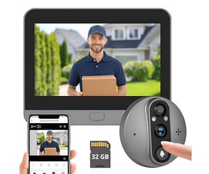 Genzo Mirilla Digital Puerta WiFi Grabadora -Camara Grabacion Wi-fi con Detector Movimiento - Pantalla de 4,3 Pulgadas 3MP 1080P - Batería Larga Duración de 5.000 mAh - Incluye Tarjeta Memoria 32 GB