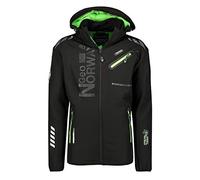GEO NORWAY ROYAUTE MEN - Chaqueta Softshell Impermeable Hombre - Capucha Transpirable Exterior - Chaqueta Cortavientos Invierno - Actividades Aire Libre (Negro/Verde - L)