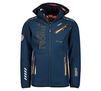 GEO NORWAY ROYAUTE MEN - Chaqueta Softshell Impermeable Hombre - Capucha Transpirable Exterior - Chaqueta Cortavientos Invierno - Actividades Aire Libre (Azul marino/Naranja - S)