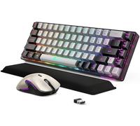 GEODMAER - Reposamuñecas inalámbrico para juegos, ratón y gel de refrigeración, 68 teclas, teclado retroiluminado recargable y sin conflictos, 6D 3200 DPI,