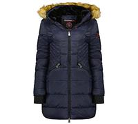Geographical Norway Abeille Lady - Parka Mi Epaisse Chaude Femme Automne Hiver - Manteau Fin Capuche Fausse Fourrure - Blouson Coupe Vent - Cadeau Ideal Elegant Femmes (Marine S-Taille 1)