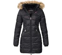 Geographical Norway Abeille Lady - Parka Mi Epaisse Chaude Femme Automne Hiver - Manteau Fin Capuche Fausse Fourrure - Blouson Coupe Vent - Cadeau Ideal Elegant Femmes (Noir L-Taille 3)