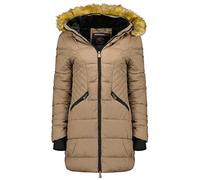 Geographical Norway Abeille Lady - Parka Mi Epaisse Chaude Femme Automne Hiver - Manteau Fin Capuche Fausse Fourrure - Blouson Coupe Vent - Cadeau Ideal Elegant Femmes (Taupe XXL-Taille 5)