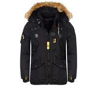 Geographical Norway AGAROS - Abrigo de invierno para hombre (forro polar, cuello de piel, cálido) Negro M