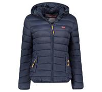 Geographical Norway Atikolor Hood - Chaqueta ligera para mujer con capucha - Chaqueta acolchada cálida mediada - Estilo urbano - Bolsillos con cremallera - insignia y bandera bordada - Corte femenino