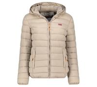 Geographical Norway Atikolor Hood - Chaqueta ligera para mujer con capucha - Chaqueta acolchada cálida mediada - Estilo urbano - Bolsillos con cremallera - insignia y bandera bordada - Corte femenino