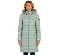Geographical Norway Atikolor Lady Long Hood Parka Mujer Larga con Capucha Cremallera Central Poliamida Cortavientos Bolsillos Laterales Parche Brazo Bandera Pecho (Verde almendra S)