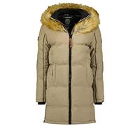Geographical Norway Beautiful Lady - Parka Mujer Otoño Invierno Medio Grueso - Fino Abrigo Con Capucha De Piel - Chaqueta A Prueba De Viento - Ide Elegante Rego Mujeres (Beige S-talla 1)